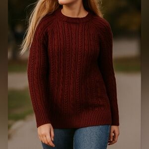 BLEU GRAY Cotton Blend lightweight Cable knit tunic length sweater Burgundy SzM